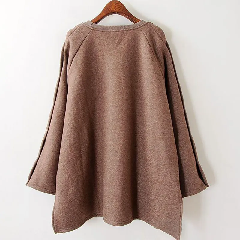 Женский пуловер с круглым вырезом длинным рукавом и пуговицами | Женская одежда