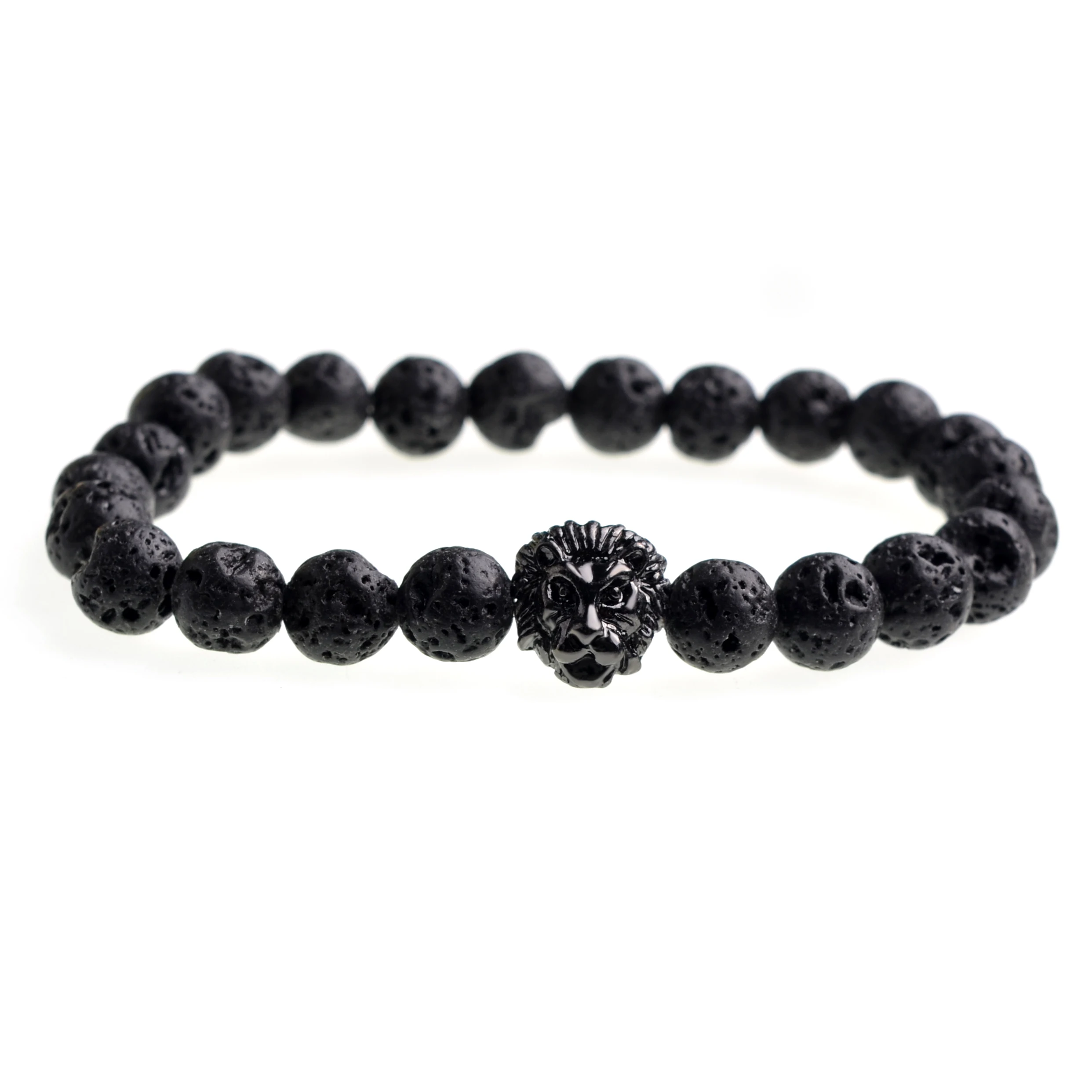 Lava stone ASHMTIA натуральный камень Howlite бисер эластичный браслет с золотой головой льва Мужские Модные женские красивые браслеты - Окраска металла: Lava stone