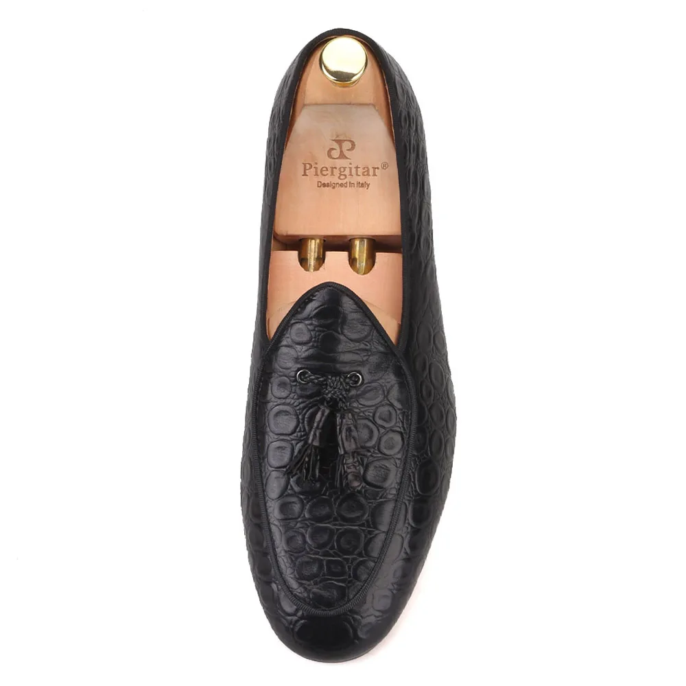 Piergitar 2019 Handmade embossed Genuine Leather Men shoes party and wedding Men's loafers with matching tassel plus size | Обувь