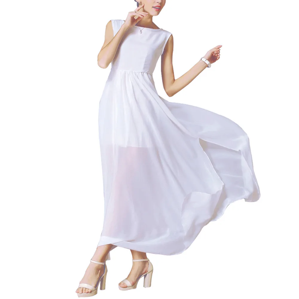 

Buenos Ninos Women's Sleeveless Chiffon Side Split Empire Maxi Dress with Removeable Shoulder Flower