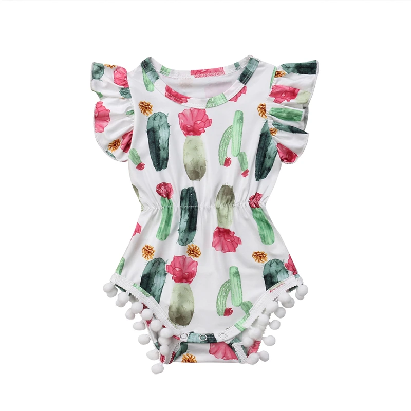

Summer Cute Newborn Baby Girls Romper Sunsuit Jumpsuit Cactus Fly Sleeve Toddler Infant Kids Clothes Outfit One Piece