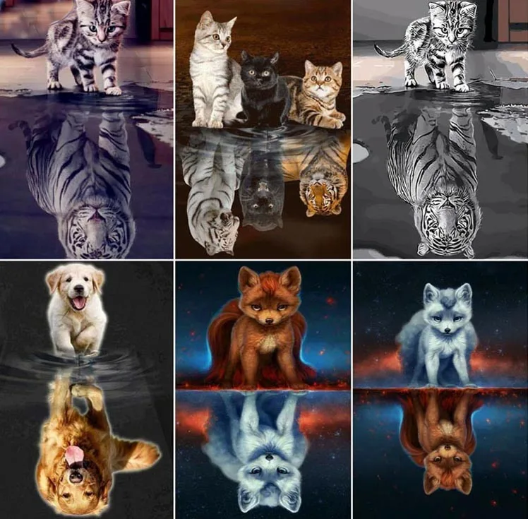 Алмазная живопись Кот Лиса 5D Бриллиантовая Вышивка Тигр полный