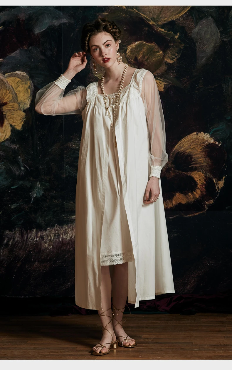 Элегантные длинные рубашки хлопковая ночная рубашка Свадебный халат одежда для