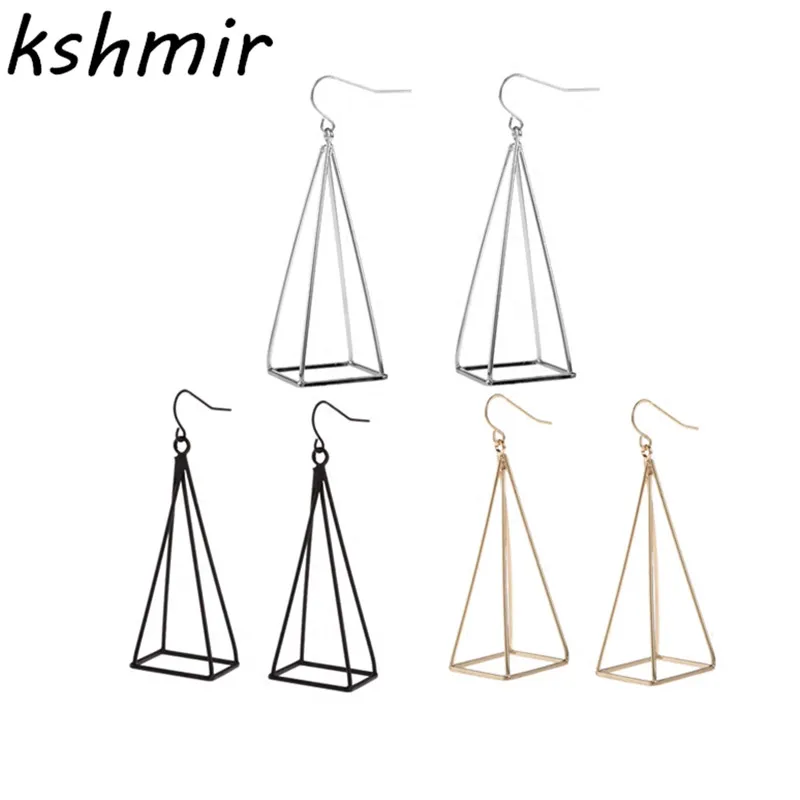 

Stylish geometric hollowed out triangle pendant earrings for women in black