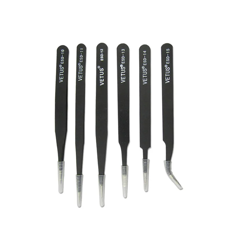 

6pcs a lot!VETUS BGA Precision ESD10-15 stainless steel anti-static tweezers SMD for reworking soldering hand tools