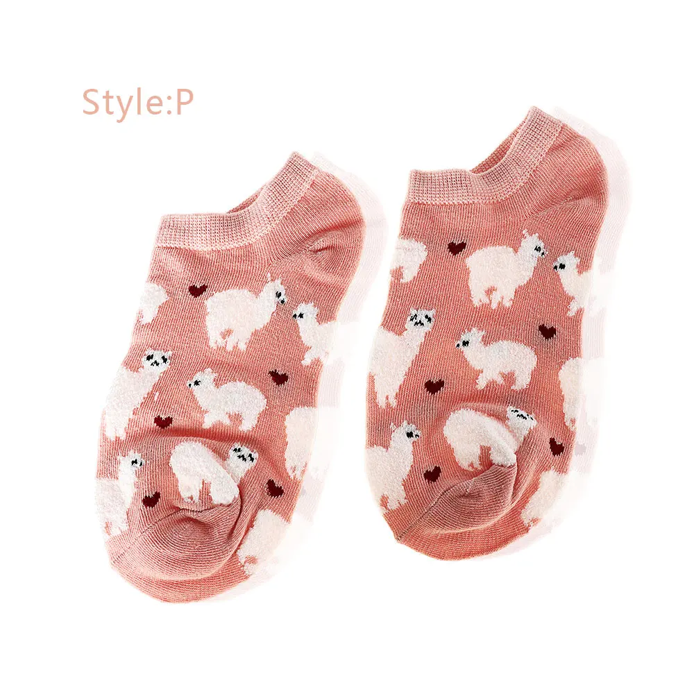 Novelty Women Alpaca Tube Socks Japanese Cute Women's Animal Cartoon boatsocks Spring Summer Cotton Socks - Цвет: pink