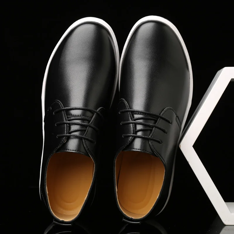 New 2019 Men Casual Leather Fashion Trendy Black Blue Yellow Shoes Summer Breathable Lace-Up Big Size 38-48 Free Shipping | Обувь