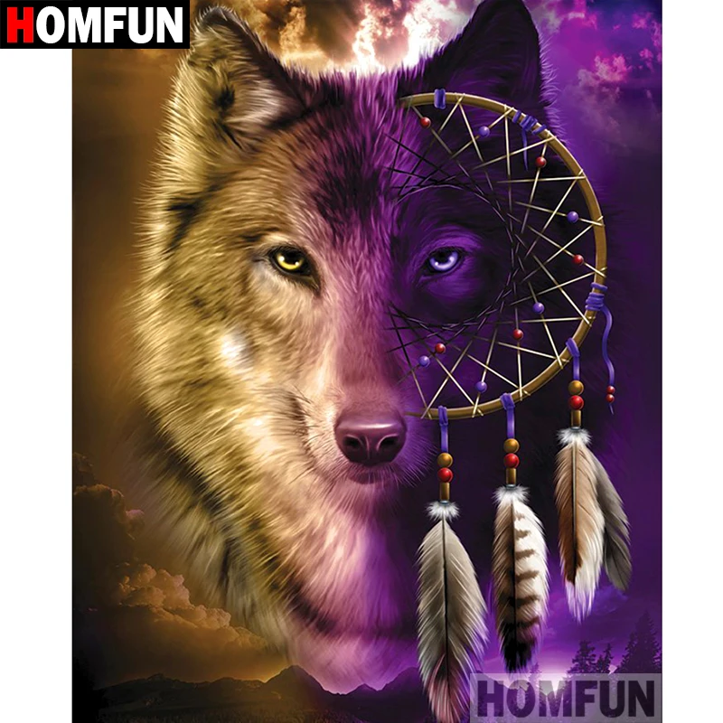Алмазная живопись HOMFUN A09002 полноразмерная/круглая 5D Вышивка волчье перо вышивка