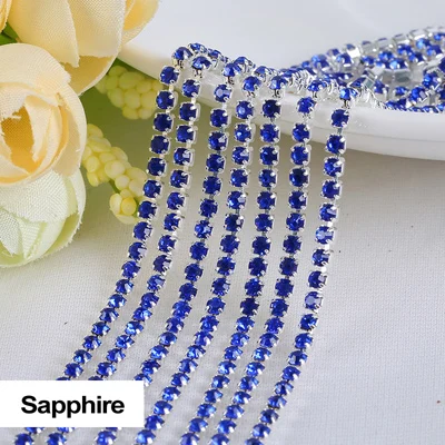 SS6 Sapphire Стразы на цепочке 17 цветов 3 ярдов/партия SS6(2,0-2,1 мм) серебряный коготь для одежды - Цвет: SS6 Sapphire