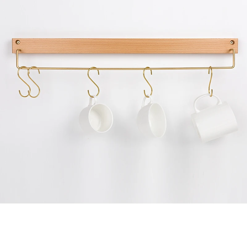 Wall Hook Wooden Clothes Hangers + Brass Towel Rack Hanging Ear Cup Hat S Key Storage Organizer Home Kitchen. | Дом и сад