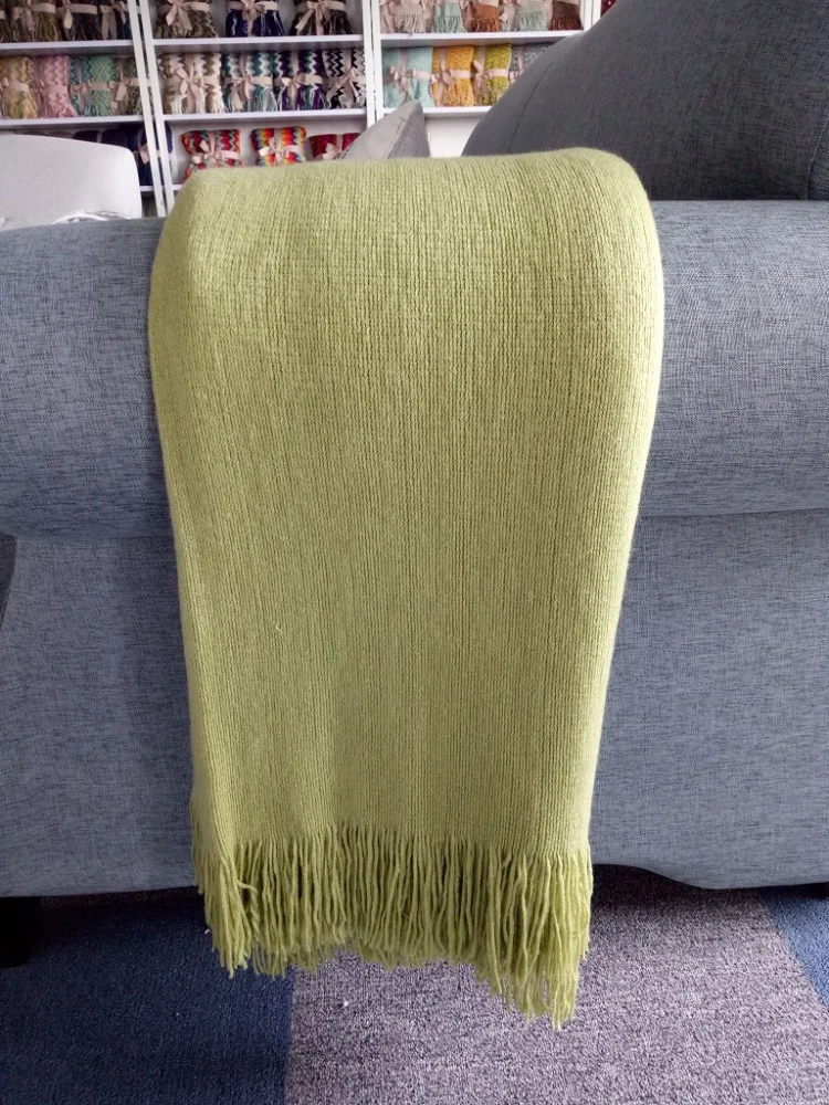 США стиль акриловое одеяло с кисточкой твердые трикотажные одеяла для кровати