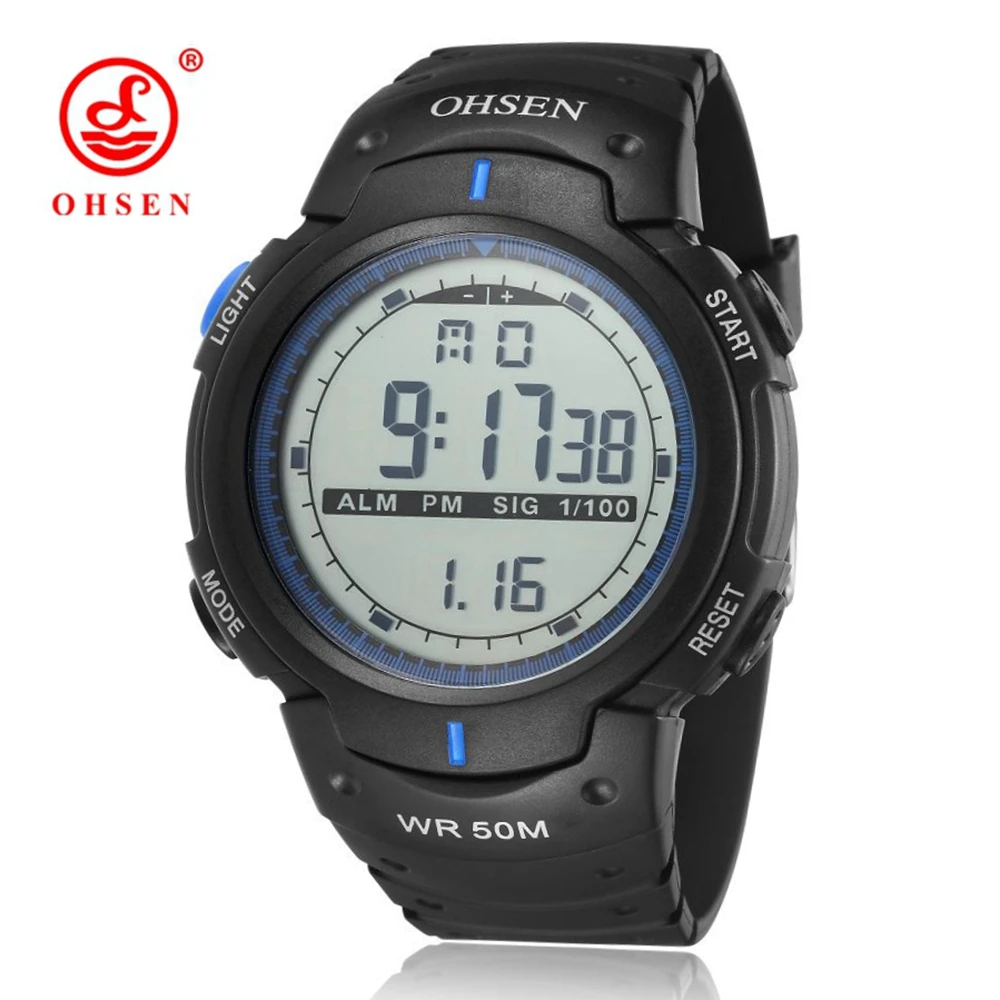 Новинка OHSEN цифровые светодиодные Мужские наручные часы для бега уличные