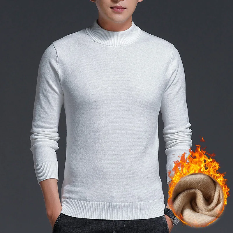 White Brand New Casual Sweater Men Pullovers Thick Warm Autumn Fashion Style Cashmere Sweater Male Solid Slim Fit Knitwear Pull Coat - Цвет: White