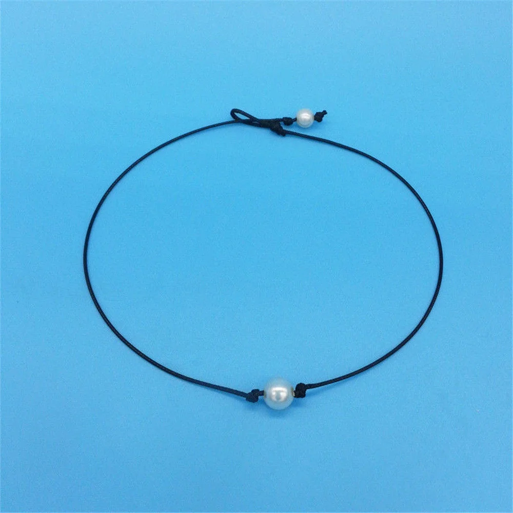 Fashion Women Pearl Necklace Pu leather Pendant Cord Choker Jewelry | Украшения и аксессуары