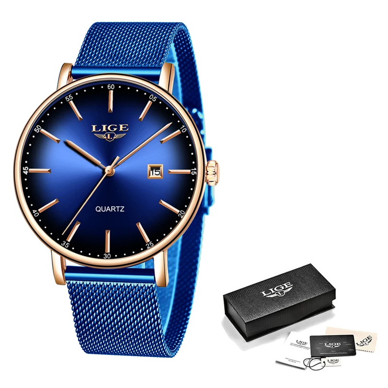 Лидирующий бренд Роскошные мужские часы LIGE повседневные модные сетчатые