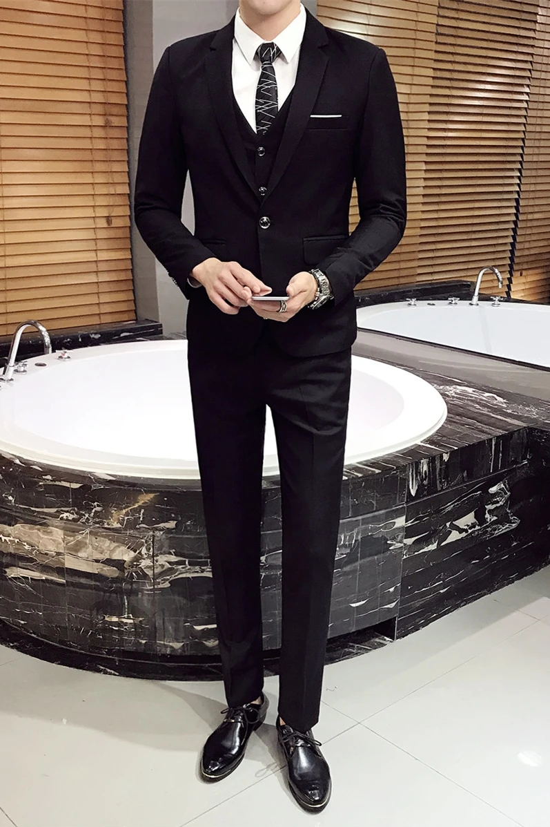 Деловой повседневный костюм мужской (пиджак + брюки жилет) облегающий модный