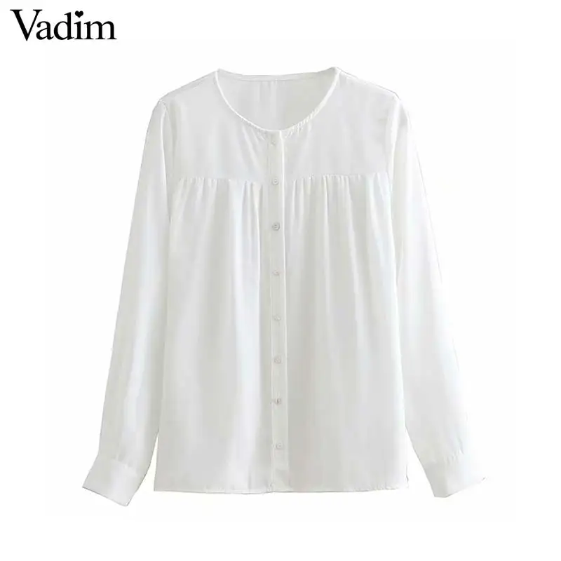 Вадим для женщин Базовая белая блузка с длинным рукавом и круглым вырезом