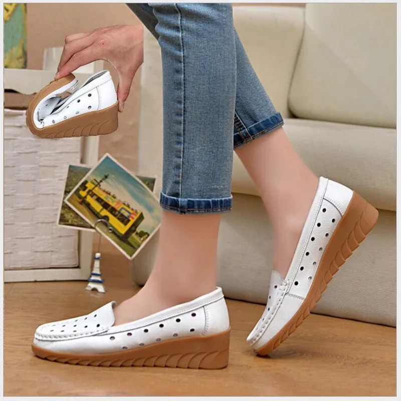 MVVJKE Genuine Leather Shoes Flat Cut outs Women Ballet Flats Four Seasons Nurse Loafers | Обувь