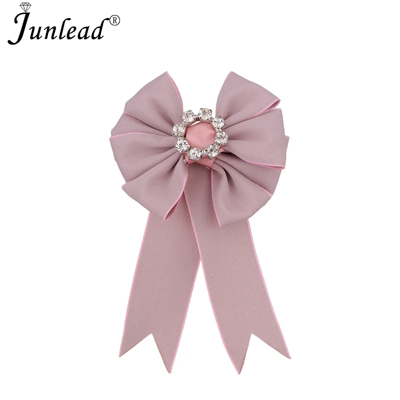 Junlead Latest New design Trendy Ribbon Brosches Wedding Fabric Corsage Broch Crystal Bow Brooch pins shirt clothing for women | Украшения