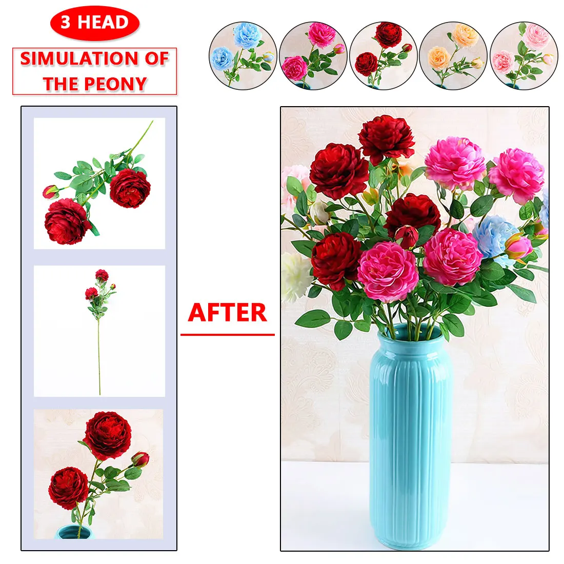 Пион цветы 1 шт. настоящий на прикосновение шелк искусственная ветка 3 головы и