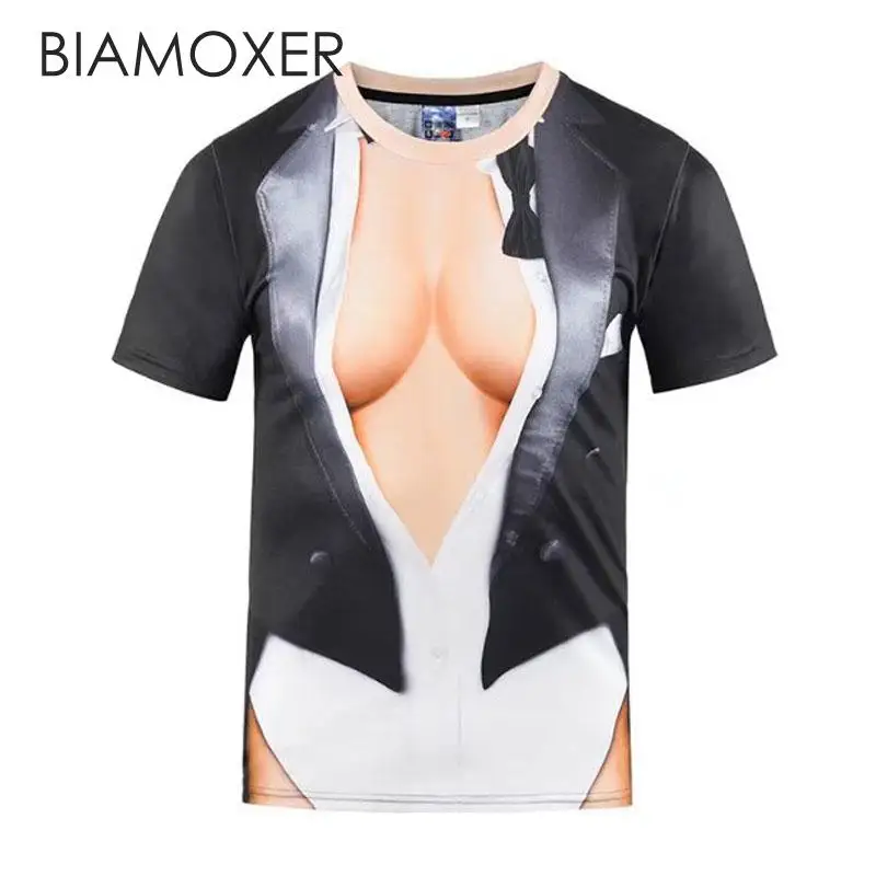 Biamoxer забавные облегающая футболка для мужчин и женщин 3D графика Футболка фитнес