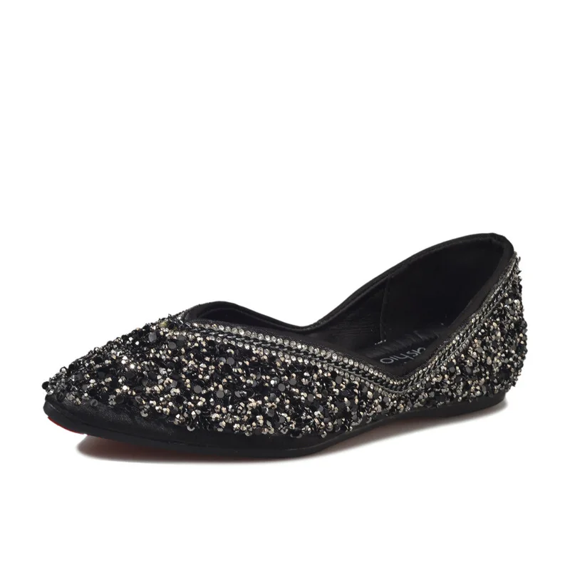 

silver glitter ballet flats women pointed toe metal chains mules shoes V open sequined espadrilles women zapatos de mujer y558