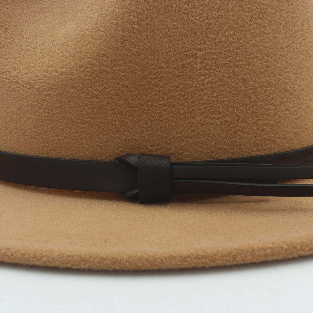 Женская и Мужская шерстяная фетровая шляпа с кожаной лентой Элегантная Дамская