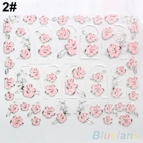 3D Nail Stickers Embossed Pink Flowers Design Art Decal Tips Sheet Manicure 1QLE | &amp Decals