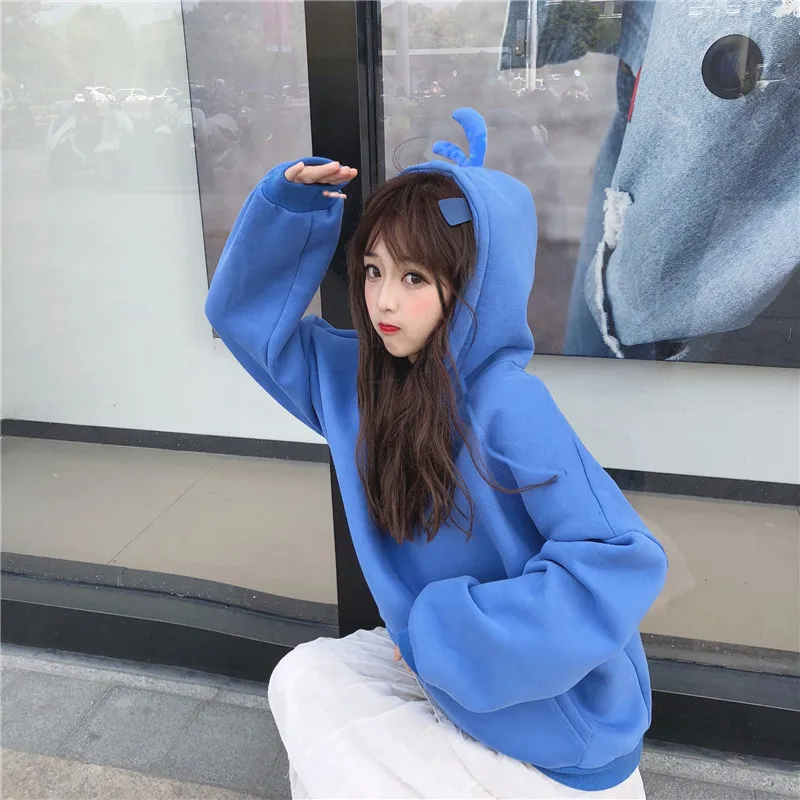 Красочная Harajuku Свободная Женская толстовка с капюшоном Милая однотонная