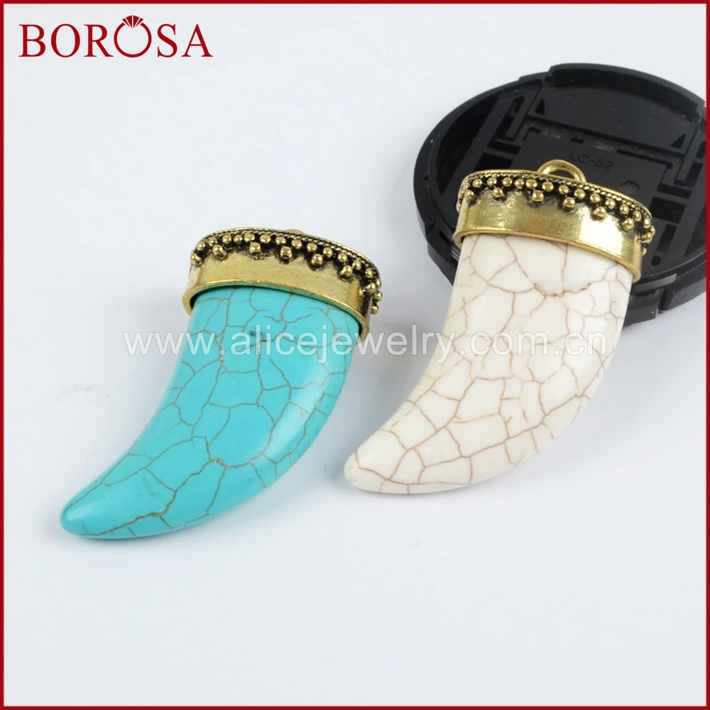 BOROSA оптовая продажа Модный кулон из камня Howlite золотой цвет белая/синяя подвеска