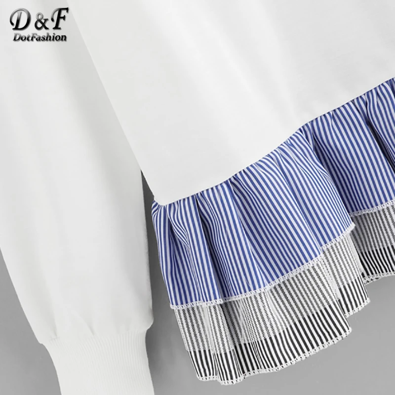 Dotfashion, полосатая Женская толстовка с оборками,, повседневная осенняя одежда с длинным рукавом, весенние женские свитшоты, пуловеры
