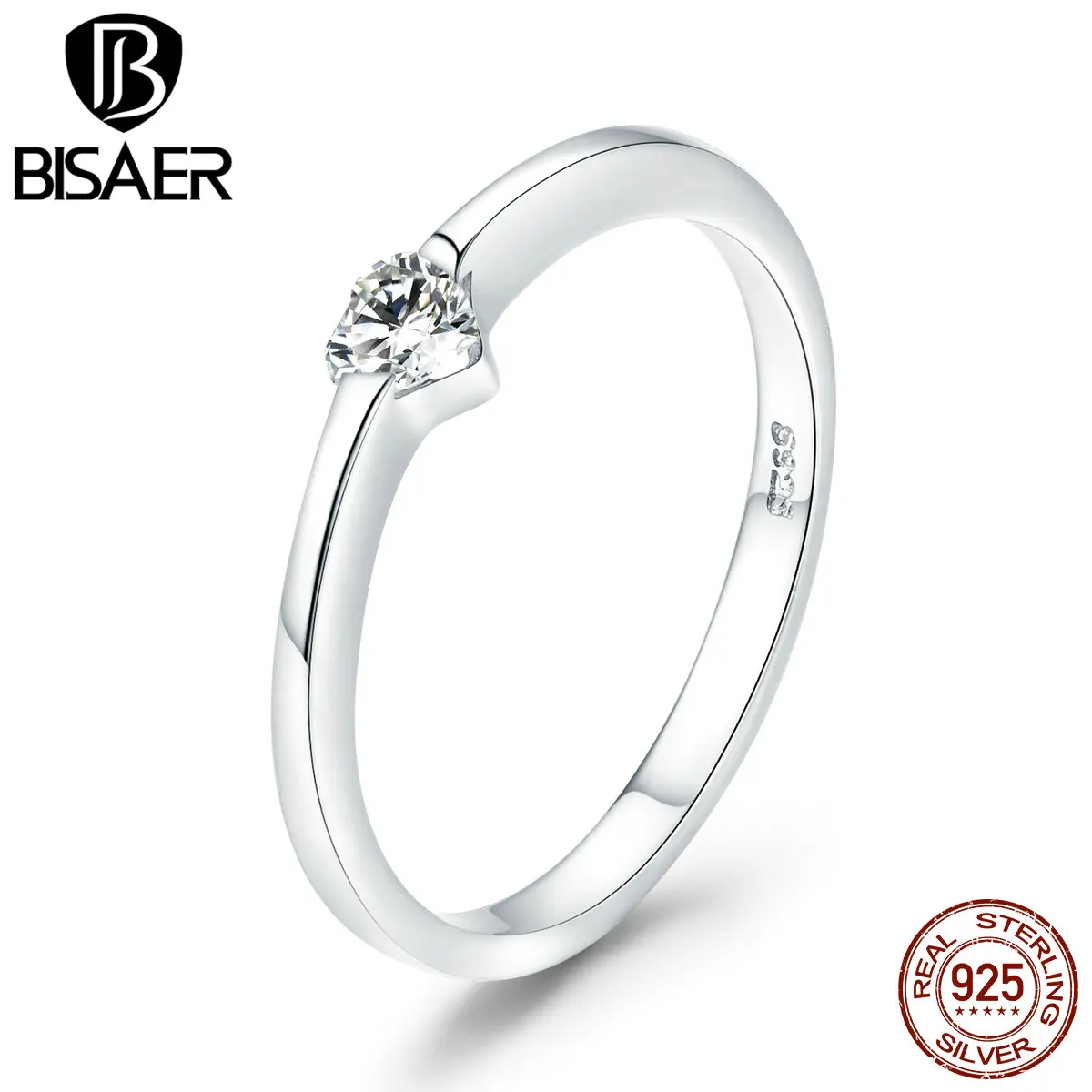 BISAER, высокое качество, 925 пробы, серебряные кольца, светящийся кубический циркон, обручальное кольцо на палец, Стерлинговое серебро, ювелирные изделия, Anel ECR450