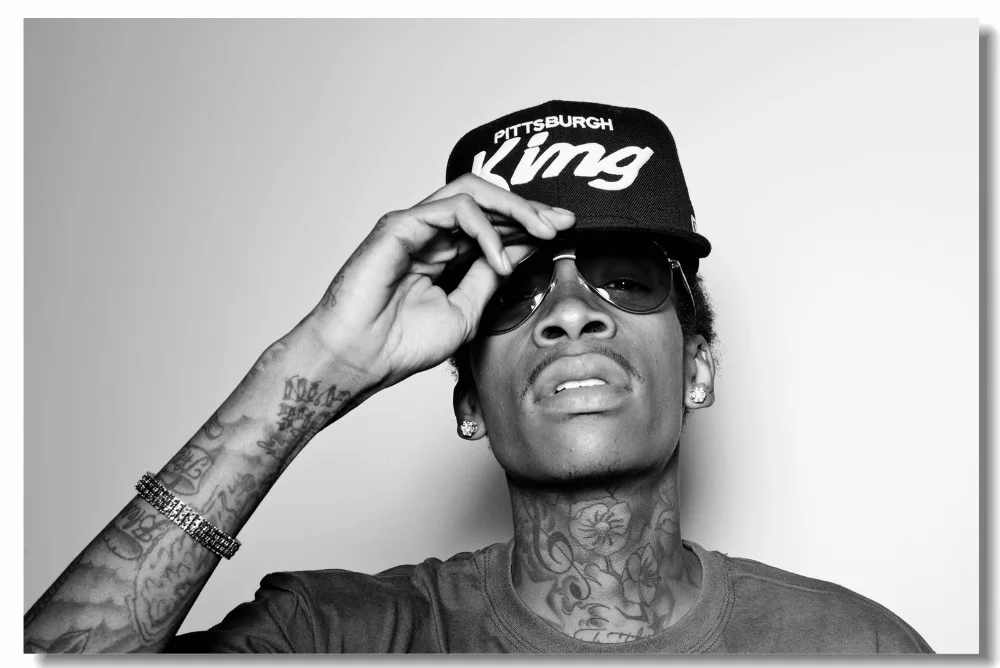 На заказ холст настенная черно белая хип хоп рэппер постер Wiz Khalifa обои Настенная
