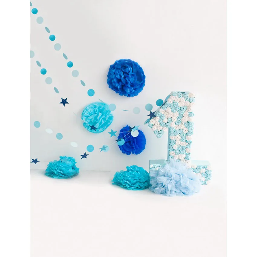 

Photo Backgrounds Blue Paper Flowers 1st Birthday Photography Backdrops for Photo Studio Children Kids Photo Shoot Photophone 3D
