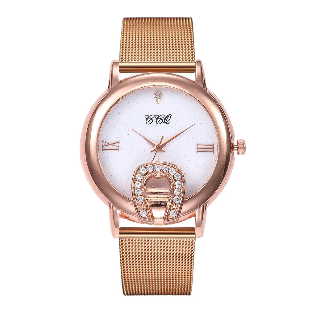 CCQ повседневные розовые золотые сетчатые аналоговые наручные часы женские со