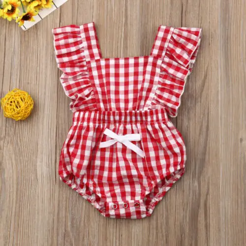 Одежда для новорожденных девочек клетчатый комбинезон с оборками одежда малышей