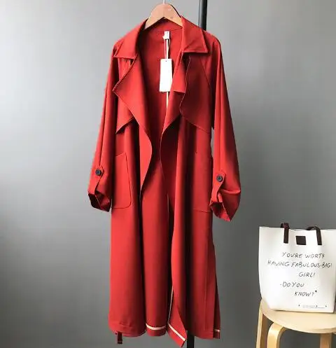 Красный Sedutmo осень длинный плащ пальто Для женщин Oversize пальто уличной Harajuku Повседневное Винтаж зимние легкое пальто ED426 - Цвет: Красный