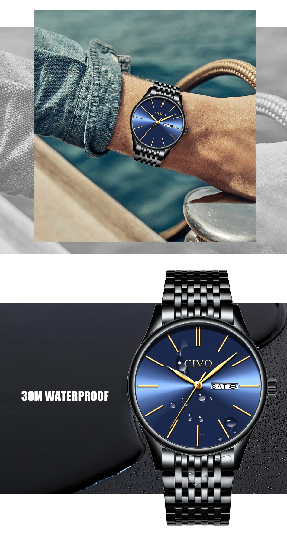 CIVO jam Tangan Pria лучшие Брендовые мужские часы кварцевые часы из нержавеющей стали водонепроницаемые хронограф спортивные мужские часы Relogio Masculino