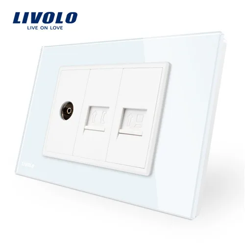 White Livolo Global tv+ Tel+ Com розетка, с белым/черным жемчужным хрустальным стеклом, VL-C91VTC-11/12 - Тип: White