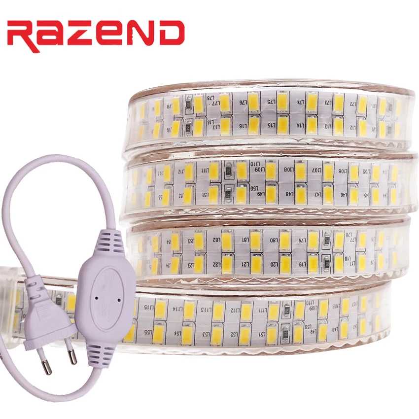 Двухрядная Светодиодная лента 240 SMD 220 110 светодиодов на метр 5730 в 5630 В 1 м 2 5 10 20 50 100 +