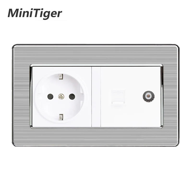 Minitiger настенная розетка стандарта ЕС + женский ТВ-разъем с двухъядерным разъемом