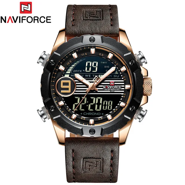 Relogio Masculino NAVIFORCE Топ люксовый бренд мужские спортивные часы мужские водонепроницаемые кварцевые цифровые часы мужские модные кожаные часы - Цвет: gold brown