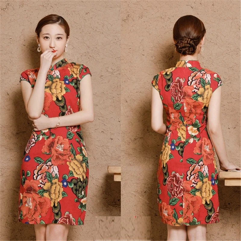 Женские льняные хлопковые Чонсам с изображением Шанхая Qipao платья плюс размер XXXL