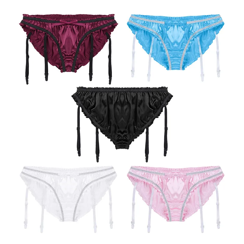 TiaoBug Мужское нижнее белье блестящие эластичные атласные трусики с рюшами