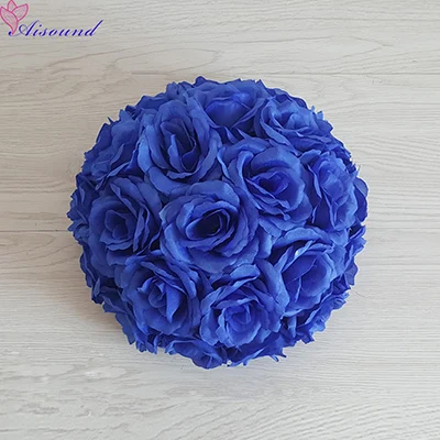 Color 9 Royal blue 3шт., свадебные цветы, полный шар, украшение стола, украшение, шар для поцелуя, искусственный шелк, роза, помпон, цветы, композиция, цветы - Цвет: Color 9 Royal blue