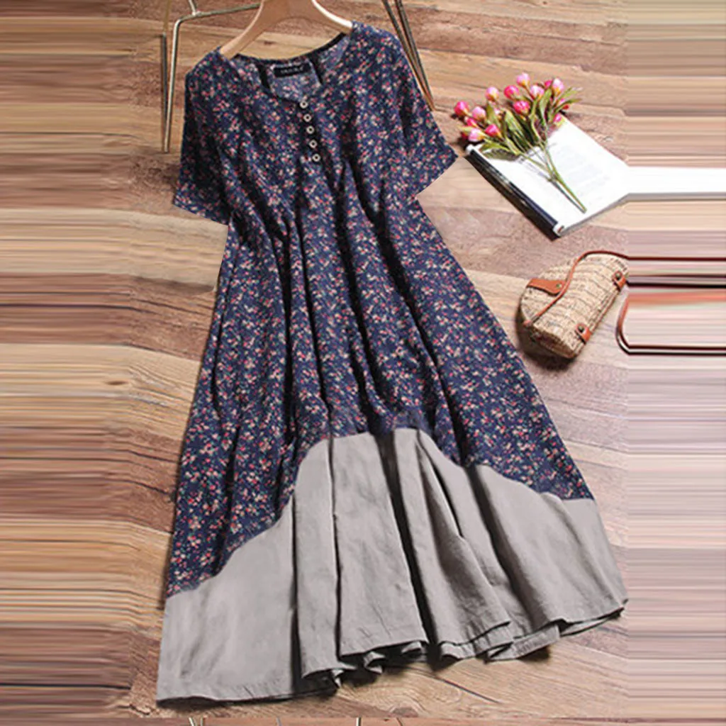 Плюс Размеры Для женщин Винтаж пэчворк кэжуал свободный покрой в стиле бохо