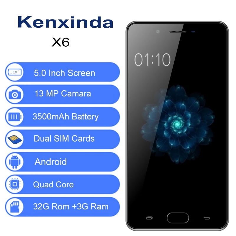 Kenxinda X6 5 0 &quotAndriod7.0 3g + 32 г 4 ядра 1. Гц 13MP 8MP двойной камеры 3500 мАч Батарея 4G отпечатков