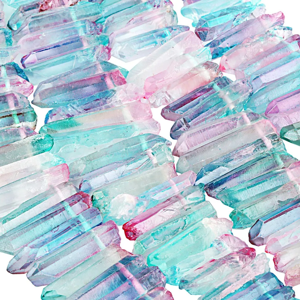 TUMBEELLUWA розовое синее титановое покрытие кварцевые хрустальные очки пробуренные палочки шипы 16 дюймов Strand