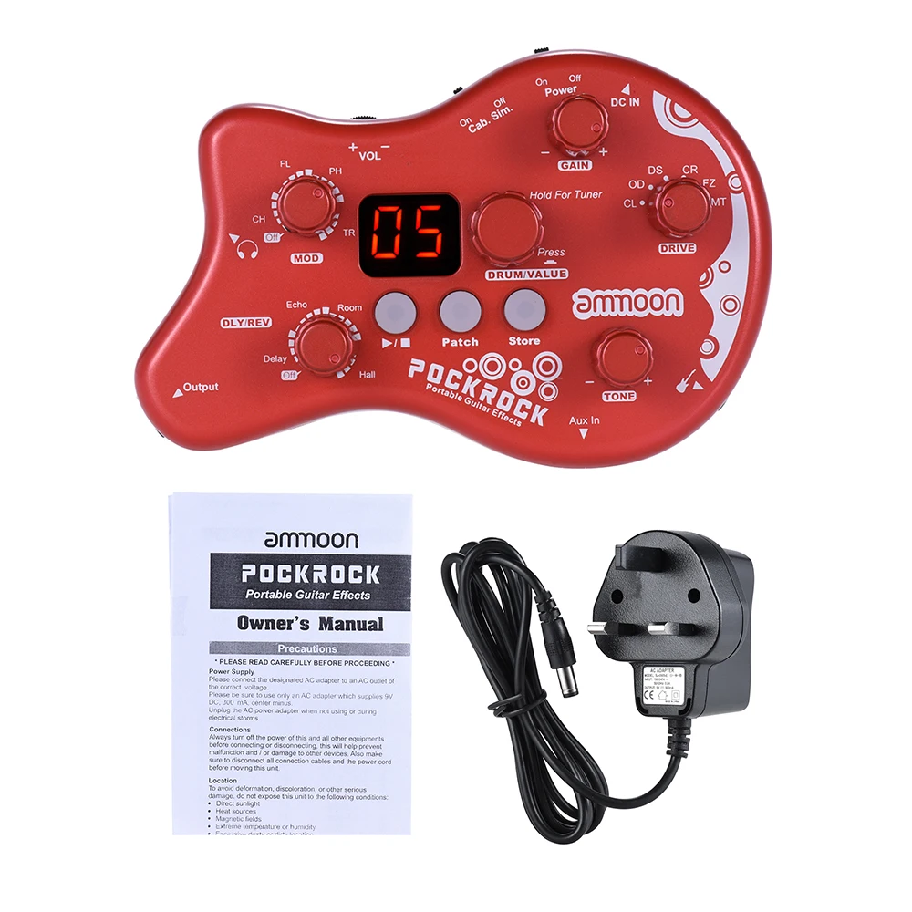 Red UK Plug PockRock портативная гитара Мульти-процессор эффектов Педаль эффектов 15 типов эффектов 40 барабанных ритмов Функция настройки - Цвет: Red UK Plug