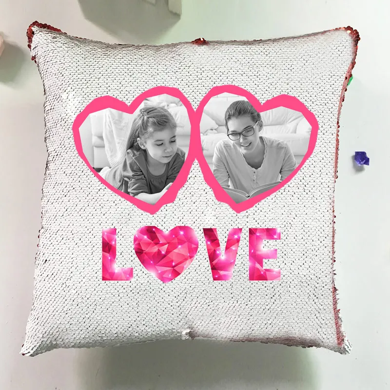 Забавные Diy пользовательских наволочка с фото домашняя Подушка Дизайн с сердечком двусторонние пайетки декоративные Cusion любовь наволочка диван 40x40 см - Цвет: as picture